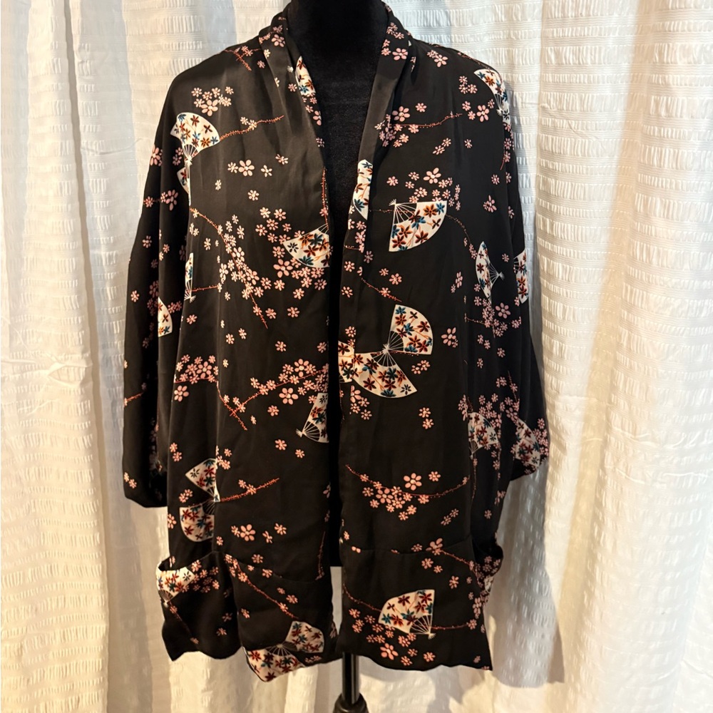Floral Black Kimono Robe